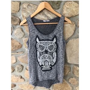 Geometric Owl Embroidered Tank